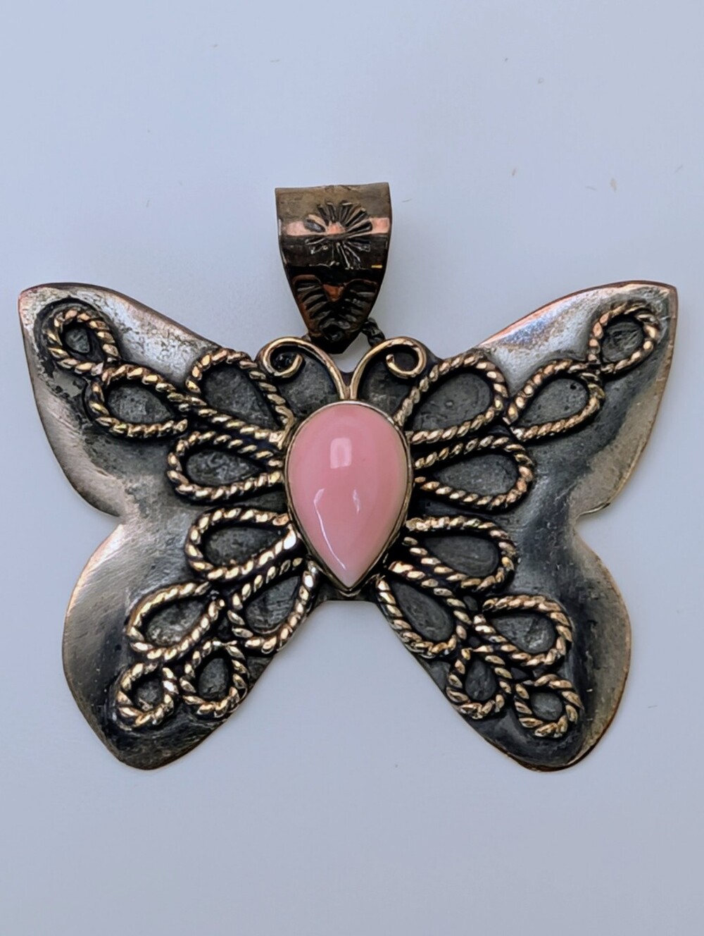 Large Pink Conch Butterfly Pendant S925 Sterling Silver